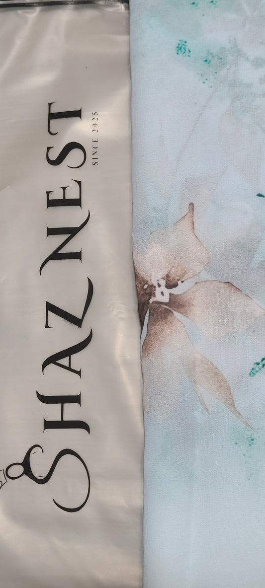 Heavy Chiffon Pashmina – Sage Teal Blossom