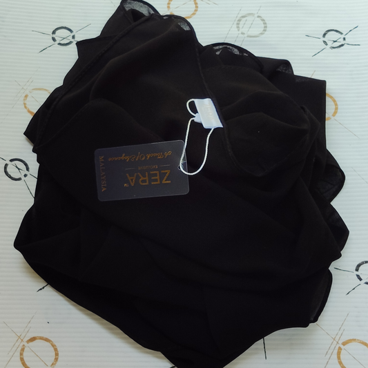 ZERA Malaysian Heavy Chiffon Hijab – Triple Black (2.1 Meter Big Size)