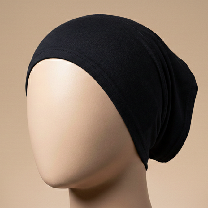 Premium Stretch Tube Hijab Cap – Free Size | Classic Black