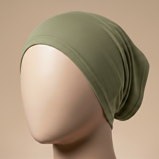 Premium Stretch Tube Hijab Cap – Free Size | Olive Smoke