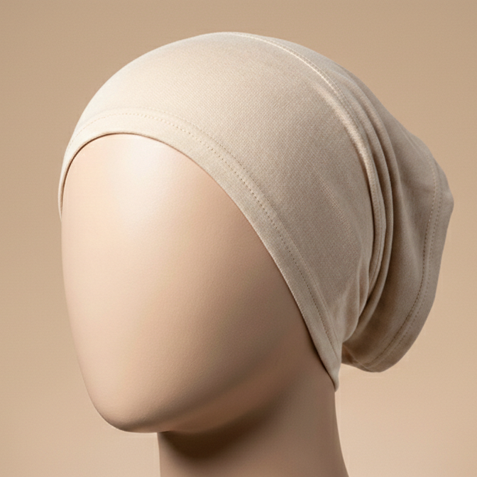 Premium Stretch Tube Hijab Cap – Free Size | Light Cream Beige