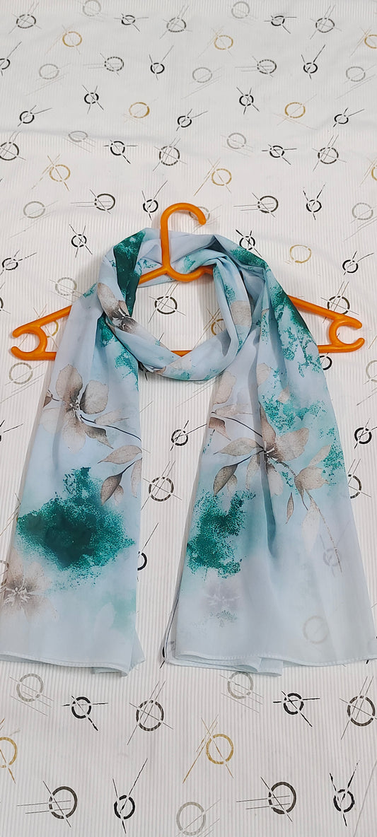 Heavy Chiffon Pashmina – Sage Teal Blossom