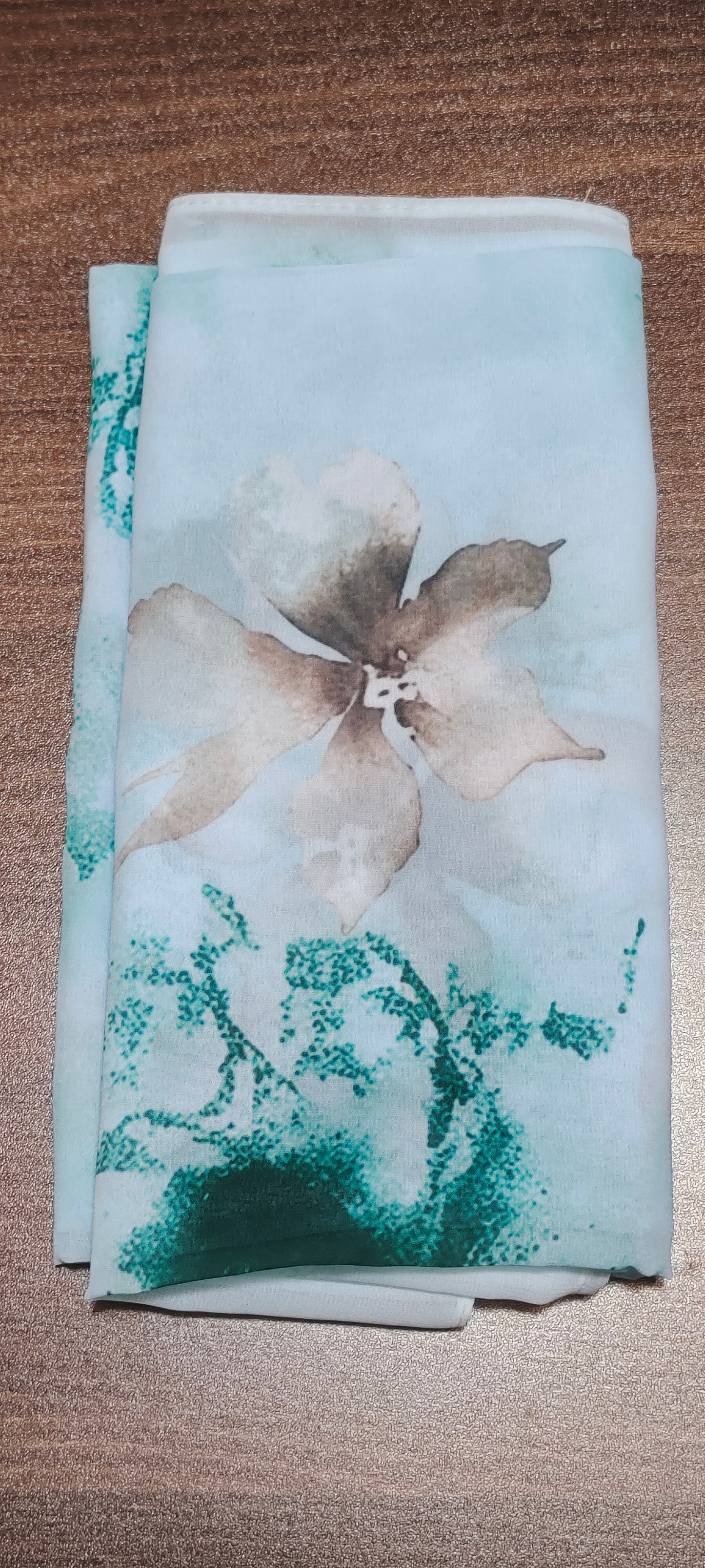 Heavy Chiffon Pashmina – Sage Teal Blossom