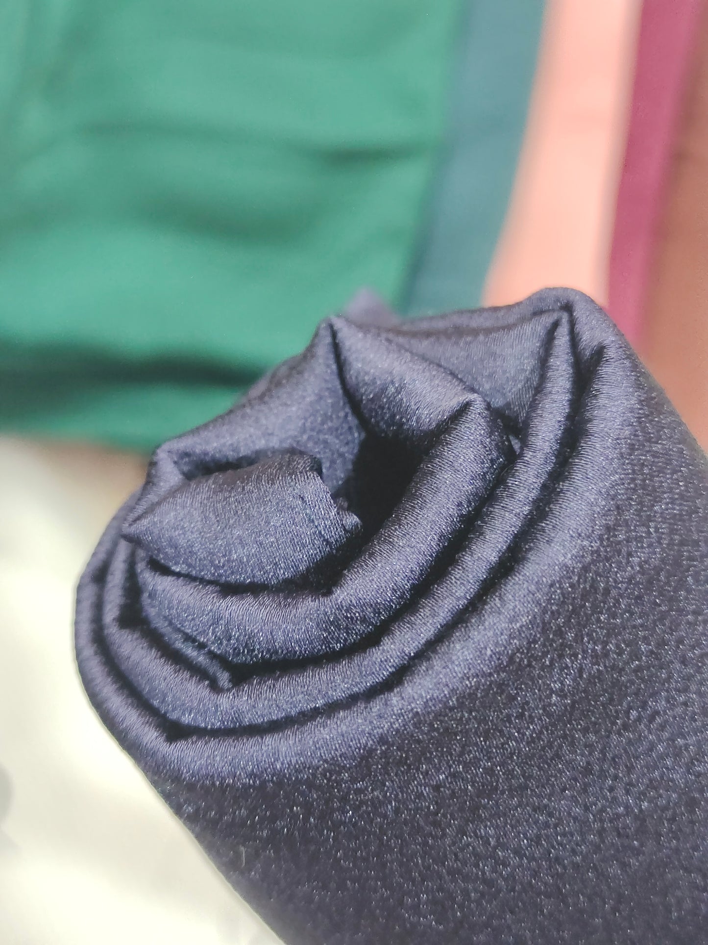 🛍️ Bubble Satin Hijab – Slate Navy | Soft Gloss Elegant Drape (Regular Size)